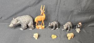 lot 354 image: Collection of Animal Figurines - Wood, Ceramic, and Resin
