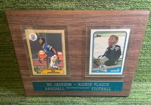 lot 41 image: Bo Jackson Plaque with Baseball & Football Rookie Cards Cool Gift