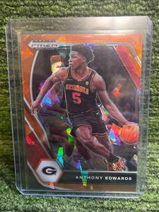 lot 45 image: 2020-21 Prizm Draft Orange Cracked Ice Anthony Edwards Rookie