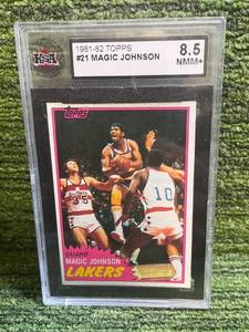 lot 160 image: 1981-82 Topps Magic Johnson 1st Solo Card RC Graded KSA 8.5