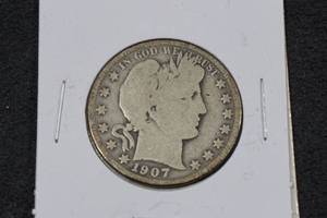 lot 12 image: 1907-P Barber Silver Half Dollar Coin