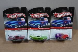 lot 64 image: 3 Hot Wheels Premium - Custom 62 Chevy, 59 Cadillac Funny Car, Ford Anglia Panel