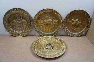 lot 102 image: Set of Four Vintage Embossed Brass Wall Plates
