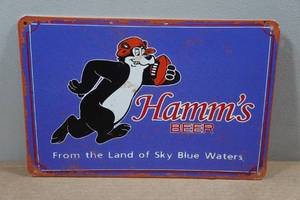 lot 123 image: Vintage Style Hamms Beer Metal Sign