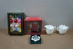 lot 162 image: Christmas Ornaments and Fenton Dishes