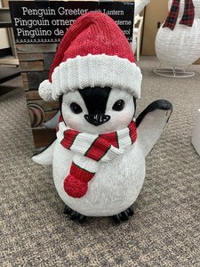lot 5 image: Christmas Penguin Greeter With Lantern 24 in - MSRP $85