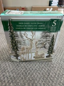 lot 19 image: Holiday Deer Family with Trees, Set of 5 - MSRP $80