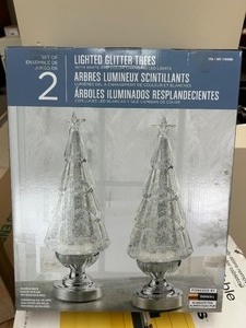 lot 24 image: Set of 2 Lighted Glitter Trees - MSRP $50