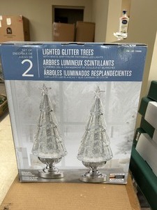 lot 26 image: Set of 2 Lighted Glitter Trees - MSRP $50