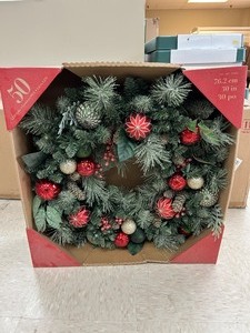 lot 27 image: 30in Pre-Lit LED Wreath - MSRP $60