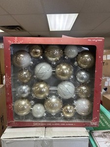 lot 75 image: 18 Piece Hand Painted Glass Ornament - MSRP $20