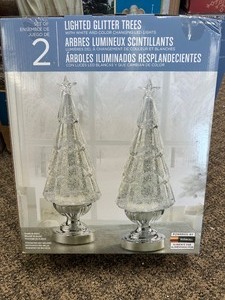 lot 80 image: Set of 2 Lighted Glitter Trees - MSRP $50