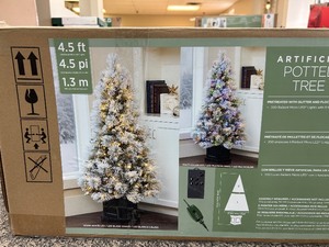 lot 114 image: 4.5ft Potted Artifical Pre-Lit Christmas Tree - MSRP $170