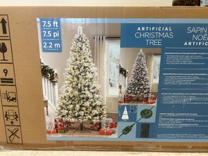 lot 118 image: 7.5ft Pre-lit Glitter Flocked LED with Twinkle Artifical Christmas Tree - MSRP $500