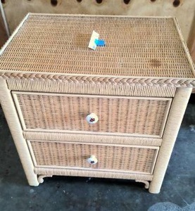 lot 52 image: Tan wicker nightstand