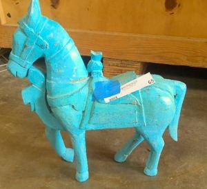 lot 65 image: Blue wooden horse dcor