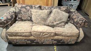 lot 76 image: three seat brown floral couch
