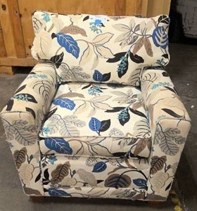 lot 79 image: tan and blue upholstered chair