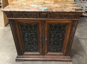 lot 89 image: Decocative dark wood buffett with stone top