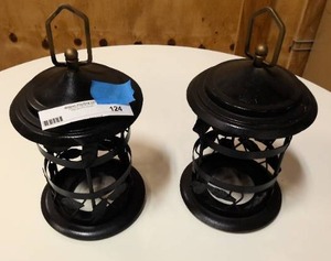 lot 124 image: Metal hanging decorative vases 10 tall