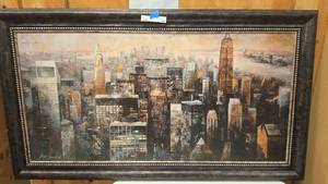 lot 155 image: large framed city landscape 55x31