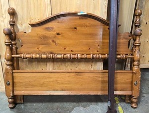 lot 171 image: Queen solid wood bedframe with metal side rails