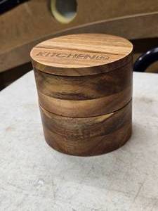 lot 455 image: Kitchen HQ Double Layer Acacia Salt Box with Swivel Lid