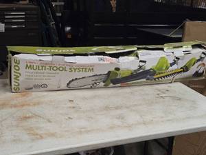 lot 404 image: Snow Joe Sunjoe 24V Lawn  Garden Multi-Tool Pole Hedge TrimmerBlowerChain Saw 24V-GTS4004-XT (in original packaging)
