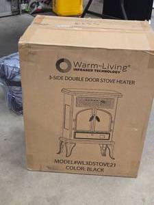 lot 474 image: Warm-Living Infrared Technology Household 3-Side Double Door Stove Heater (in original packaging)