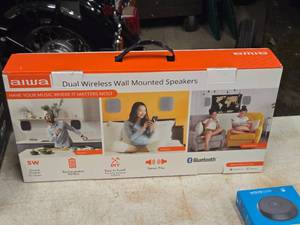 lot 486 image: Aiwa Dual Wireless Wall Mounted Speakers 2-piece (in original packaging)