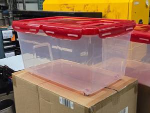 lot 563 image: Lock n Lock Plastic Storage Container with Two Handles and Wheels