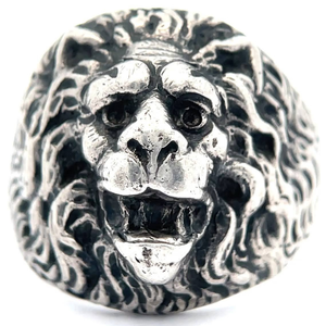 lot 35 image: Mens Textured Dimensional Lion Vintage Estate Ring VIDEO