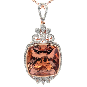 lot 20A image: 23.65 Carat Morganite & Natural Diamond Pendant Necklace in 14k Two-Tone Gold w Report