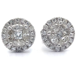 lot 16 image: NEW 0.82 Carat Natural Diamond Round Cluster Halo Stud Earrings in 14k White Gold Retail $2,145 VIDEO
