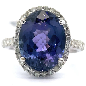 lot 10A image: NEW Oscar Friedman 8.47 Carat Natural Tanzanite & Natural Diamond Cathedral Ring in Platinum w GIA Report VIDEO