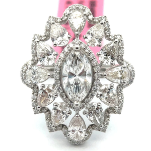lot 5 image: 4.70 Carat Diamond Pav Flower Trellis Cluster Ring in 14k White Gold Retail $6,495