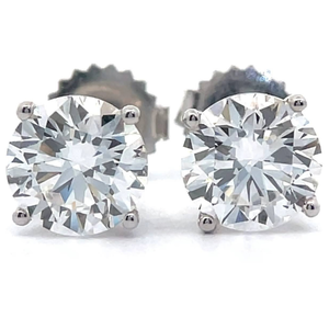 lot 4 image: 3 Carat Diamond Solitaire Martini Four-Prong Stud Earrings in 14k White Gold w Report VIDEO