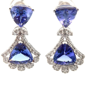 lot 0E image: 8.99 Carat Natural Tanzanite & Diamond Double Chandelier Earrings in Platinum w Report VIDEO