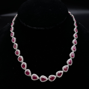 lot 0A image: 35.52 Carat Rare Burmese Ruby & Natural Diamond Halo Necklace in Platinum w GIA Report VIDEO
