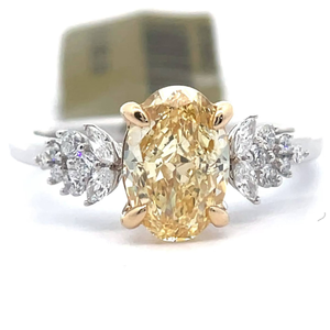 lot 1 image: 2.41 Carat Fancy Yellow & White Diamond Fancy Gallery Cathedral Ring in 14k Two-Tone Gold VIDEO