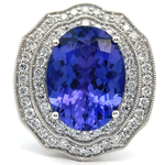 8.74 Carat Natural Tanzanite & Diamond  Halo Cathedral Ring in 14k White Gold w/ Report *VIDEO*