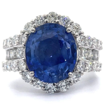 10.11 Carat Natural Ceylon Sapphire & Natural Diamond Halo Triple Band Ring in Platinum w/ GIA Report *VIDEO*