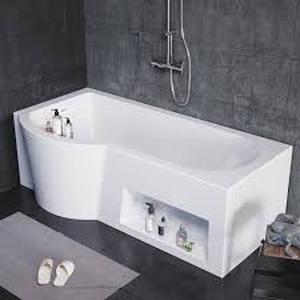 lot 4 image: YULIKA 66 in. x 33 in. Freestanding Acrylic Soaking Bathtub with Left Drain and Storage Cabinet, Ergonomic Design, White   Customer Returns See Pictures