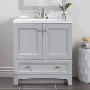 lot 27 image: 31 in. Single Sink Pearl Gray Bath Vanity with White Cultured Marble Top (Assembled)  Customer Returns See Pictures