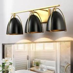 lot 41 image: Rennnsan Mattheo 23.23 in. W 3-Light Matte Black with Brushed Gold Half-Cut Dome Metal Vanity Light Customer Returns See Pictures