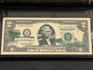 lot 33 image: 2003 A Green Seal $2 Dollar North Dakota Federal Reserve Note