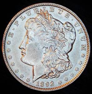 AU 1892 P Morgan Dollar, Near Full Breast, Better Date, Original Surfaces