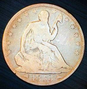 lot 10 image: 1855 Liberty Seated Half Dollar VG