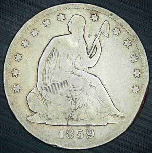 lot 11 image: Better Date 1859 S Liberty Seated Half Dollar, Details - 566k minted