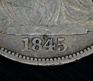 lot 14 image: 1845 O Seated Liberty Half Dollar Repunched Date - Details